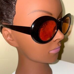 Black/Orange Oval Retro Sunglasses